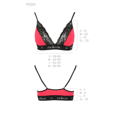 Еластичний топ з мереживом Passion PS001 TOP XL, чорний/червоний