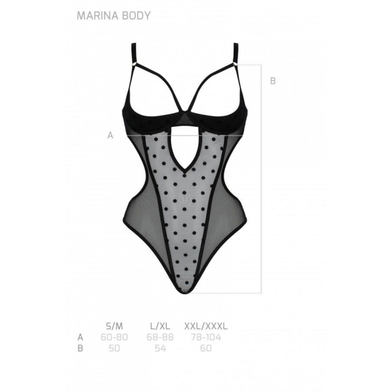 Еротичне боді Passion MARINA BODY, L/XL, чорний колір, з відкритими чашками