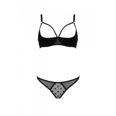 Еротичний комплект Passion MARINA SET WITH OPEN BRA, 2XL/3XL, чорний колір, відкриті чашки