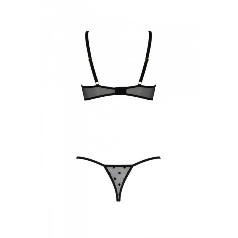 Еротичний комплект Passion MARINA SET WITH OPEN BRA, 2XL/3XL, чорний колір, відкриті чашки
