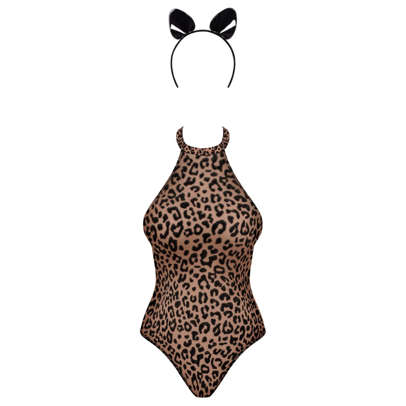 Еротичний костюм леопарда Obsessive Leocatia teddy S/M, боді, обруч з вушками – леопардовий