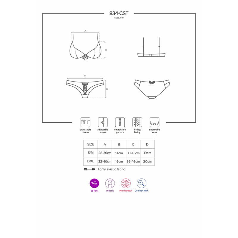 Еротичний костюм медсестри Obsessive 834–CST–6 L/XL, біло–бірюзовий