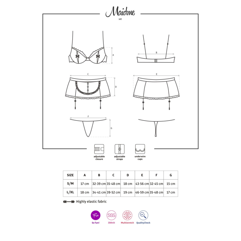 Еротичний костюм покоївки Obsessive Maidme set 5pcs S/M – чорний/білий