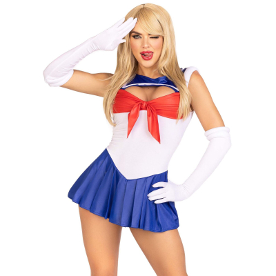 Эротический костюм Сейлор Мун Leg Avenue Sexy Sailor M, платье, перчатки, бант – синий/белый/красный