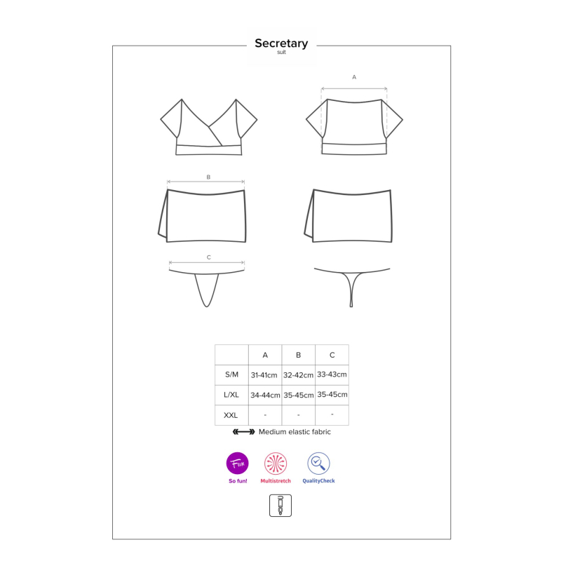 Еротичний костюм секретарки Obsessive Secretary suit 5pcs Чорний S/M, чорно–білий, топ, спідниця, стр