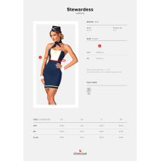 Еротичний костюм стюардеси Obsessive Stewardess uniform XS/S, сукня, пілотка, шарф, манжети