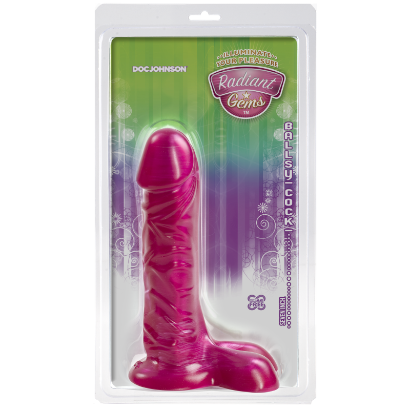 Фалоімітатор Doc Johnson Radiant Gems Ballys Fuchsia, антибактеріальний ПВХ, довжина 17.8 см, діам. 4.3 см