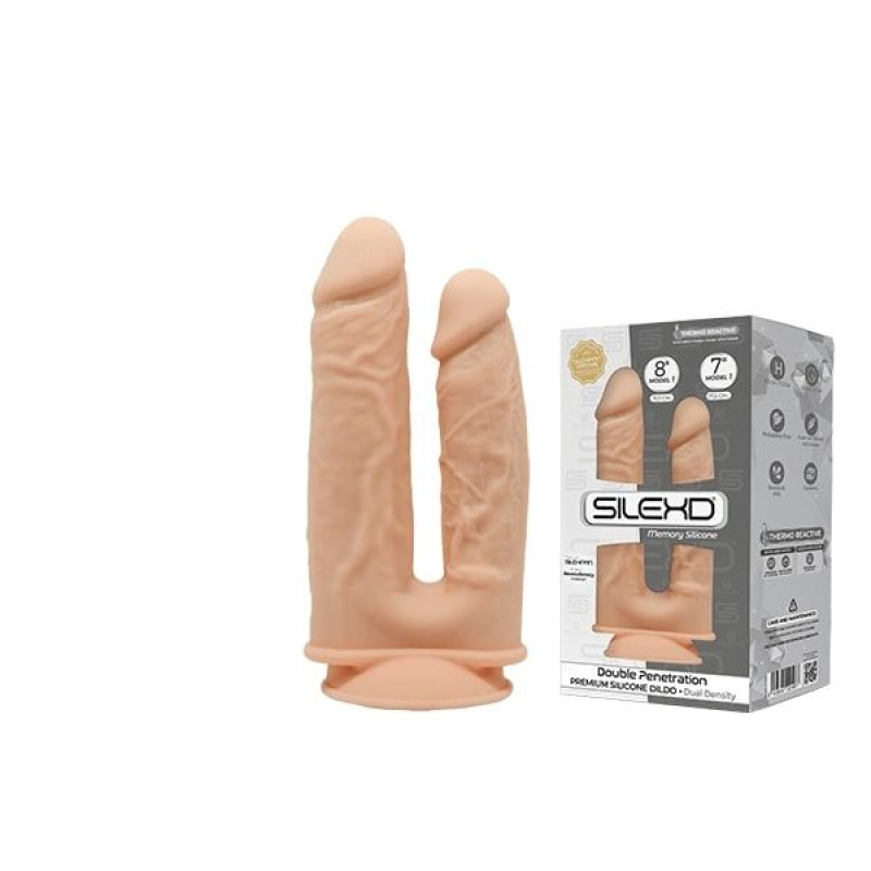 Подвійний великий фалоімітатор SilexD Double Gusto Flesh (Model 1) 20.3 та 17.8 см, двошаровий, силікон + Silex