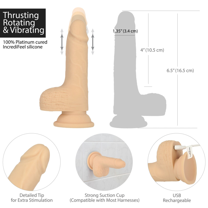 Фалоімітатор-пульсатор Naked Addiction Thrusting Dong, довжина 16.5 см, пульт ДК