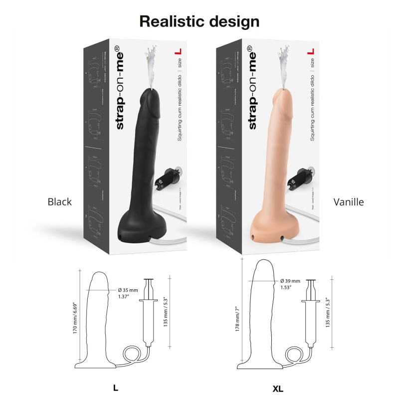 Фалоімітатор з еякуляцією Strap-On-Me Squirting Cum Dildo Realistic Black – довжина 17 см, діам. 3.5 см, силікон
