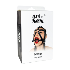Кляп-маска с силиконовым кольцом Art of Sex - Tamer, натуральная кожа, цвет черный