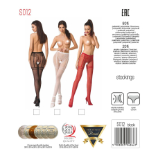 Колготки–бодістокінги Passion S012 One Size, Червоний, імітація панчіх, пояса та мереживних трусиків