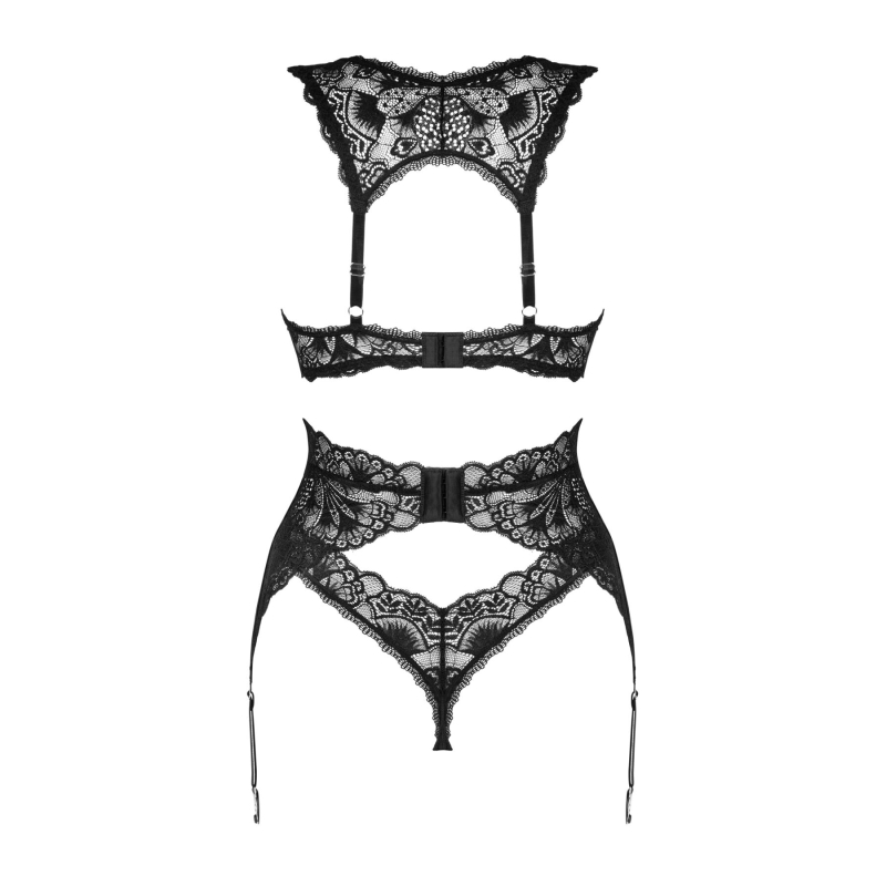 Комплект білизни Obsessive Donna Dream 3–pcs set M/L Чорний колір, бюстгальтер, стрінги, пояс для панчіх