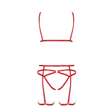 Комплект білизни Passion Exclusive MAGALI SET OpenBra S/M, червоний, стрепи, ліф, трусики і пояс