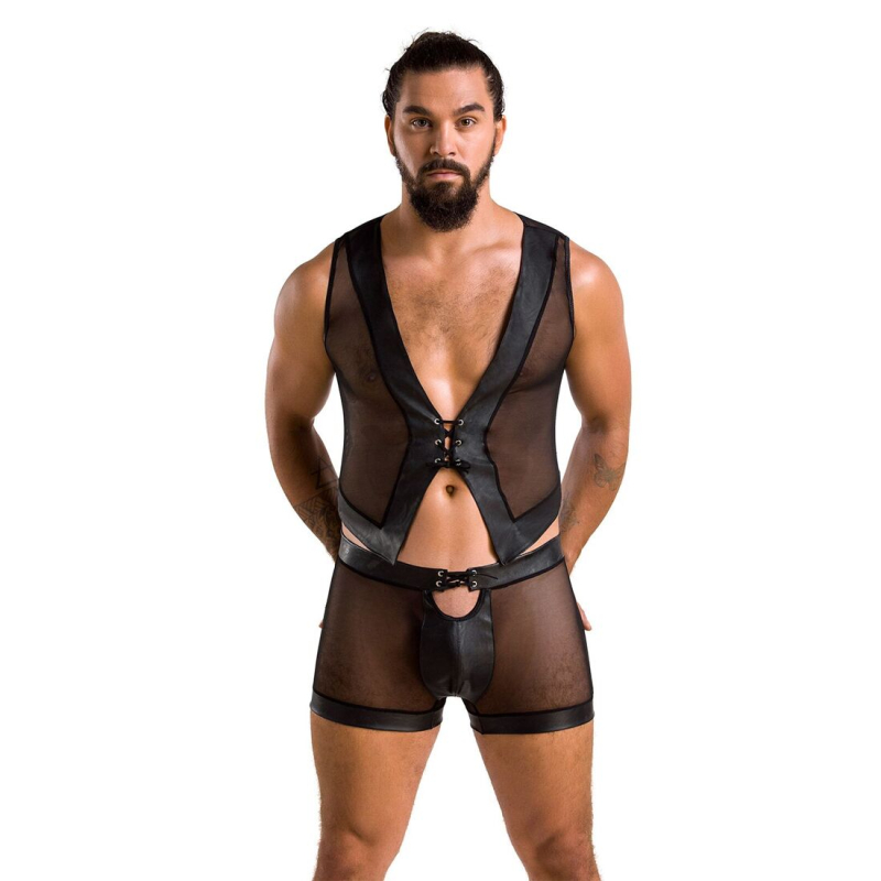 Комплект чоловічої білизни на шнурівці Passion 053 SET WILLIAM L/XL Чорний колір, жилет, боксери