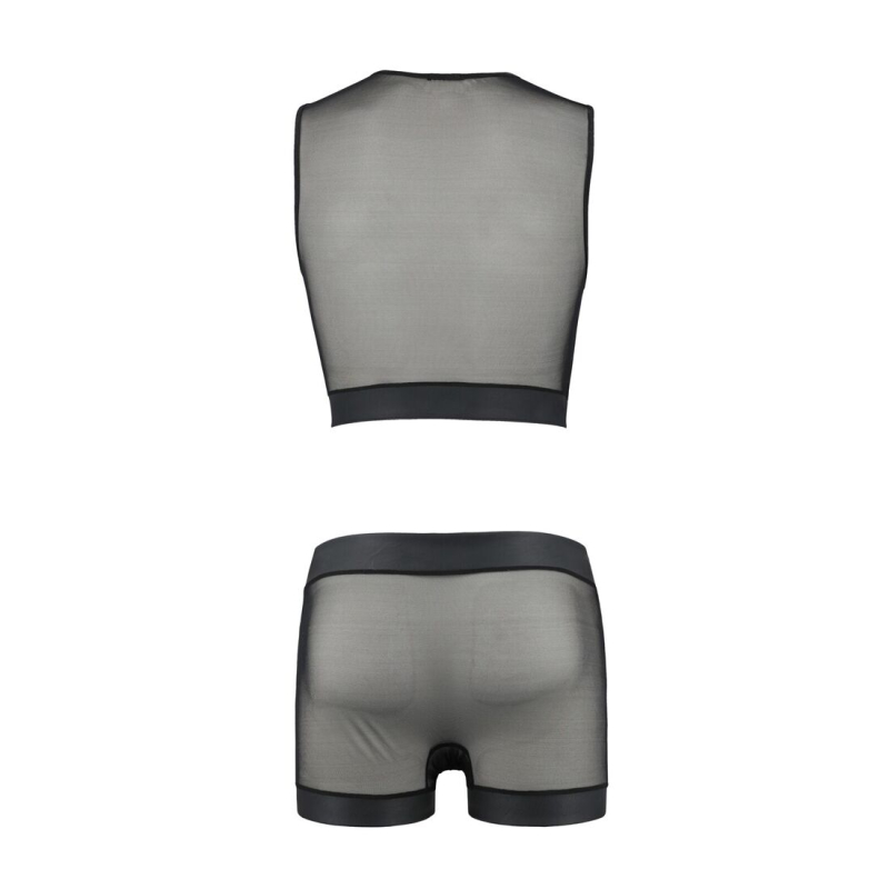 Комплект чоловічої білизни на шнурівці Passion 053 SET WILLIAM L/XL Чорний колір, жилет, боксери
