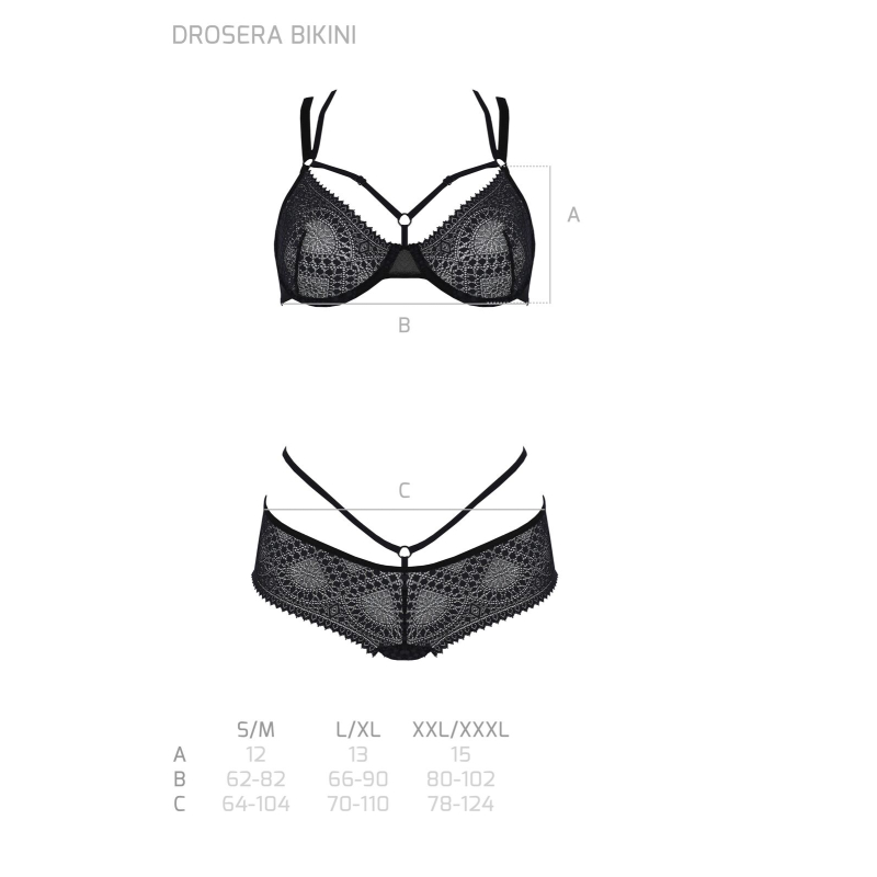Комплект Passion DROSERA BIKINI Чорний, 2XL/3XL, бюстгальтер і трусики–кюлоти