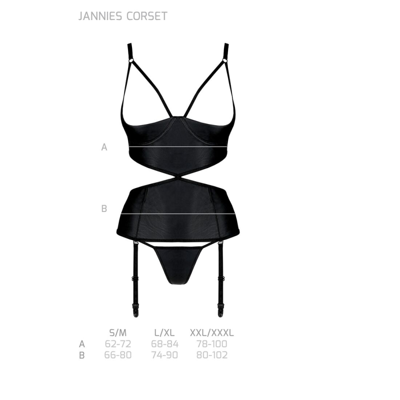 Корсет з відкритими грудьми Passion JANNIES CORSET S/M Чорний, стрінги в наборі