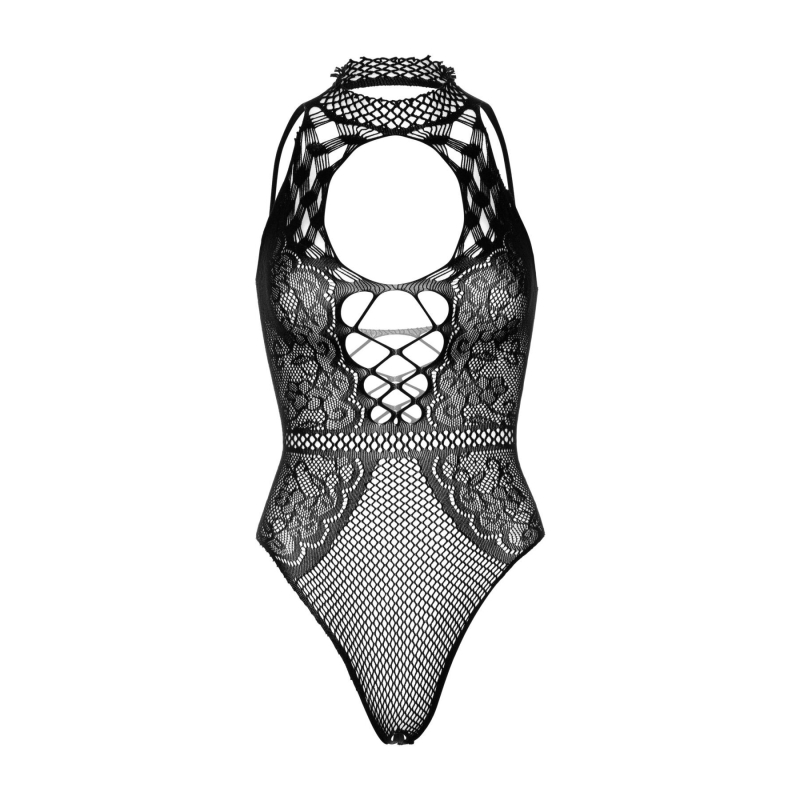 Leg Avenue Net and lace halter bodysuit OS Чорний колір