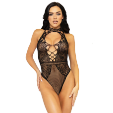 Leg Avenue Net and lace halter bodysuit OS Чорний колір