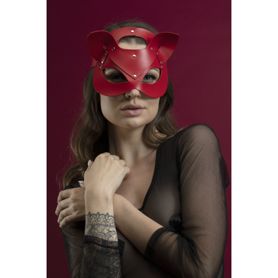 Маска кішечки Feral Feelings – Catwoman Mask, натуральна шкіра, червона