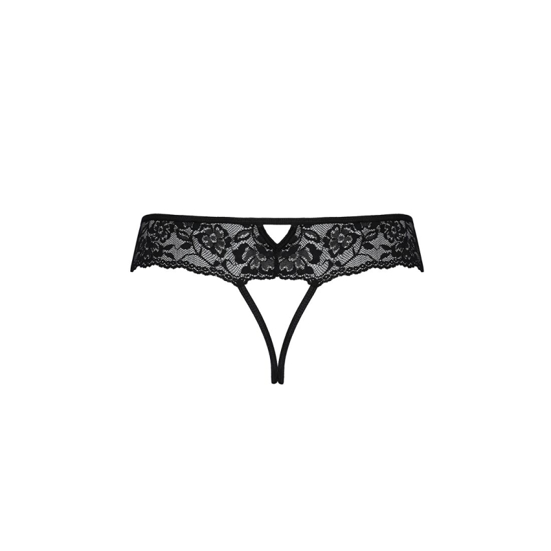 Кружевные стринги с доступом Passion SENIA THONG S/M, черный цвет