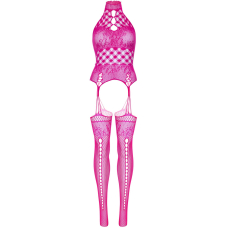 Мереживний бодістокінг з відкритим доступом Leg Avenue High neck lace bodystocking One size Raspberr