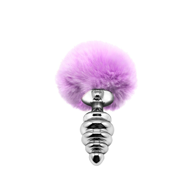 Металлическая анальная пробка Кроличий хвостик Alive Fluffy Twist Plug M Purple, диаметр 3.4 см