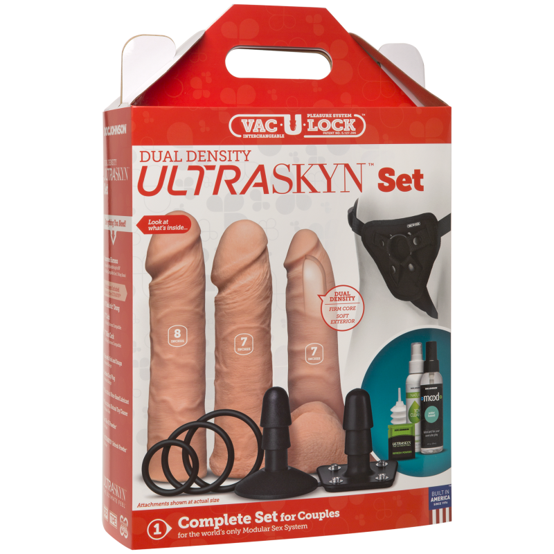 Набор для страпона Doc Johnson Vac-U-Lock Dual Density UltraSKYN Set, диаметр 3×4.5 см