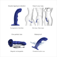 Насадка для страпона с двойной точечной пульсацией Strap-On-Me TAPPING DILDO WAVE – NIGHT BLUE, M
