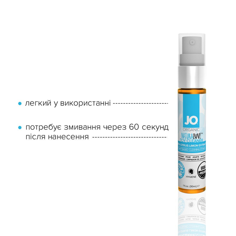 Очищувальний спрей JO NATURALOVE – ORGANIC (30 мл) без сульфатів, триклозану та спирту