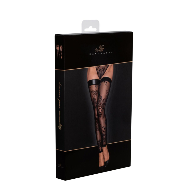 Панчохи Noir Handmade F243 Tulle stockings with patterned flock embroidery – 3XL