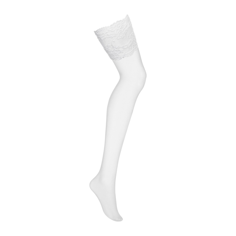 Чулки под пояс с широким кружевом Obsessive 810–STO–2 stockings L/XL, белые