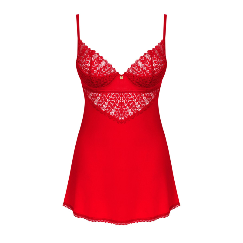 Пеньюар Obsessive Ingridia chemise & thong XL/2XL, червоний, сорочка, стрінги