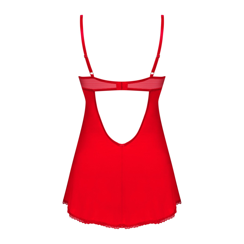 Пеньюар Obsessive Ingridia chemise & thong XL/2XL, червоний, сорочка, стрінги