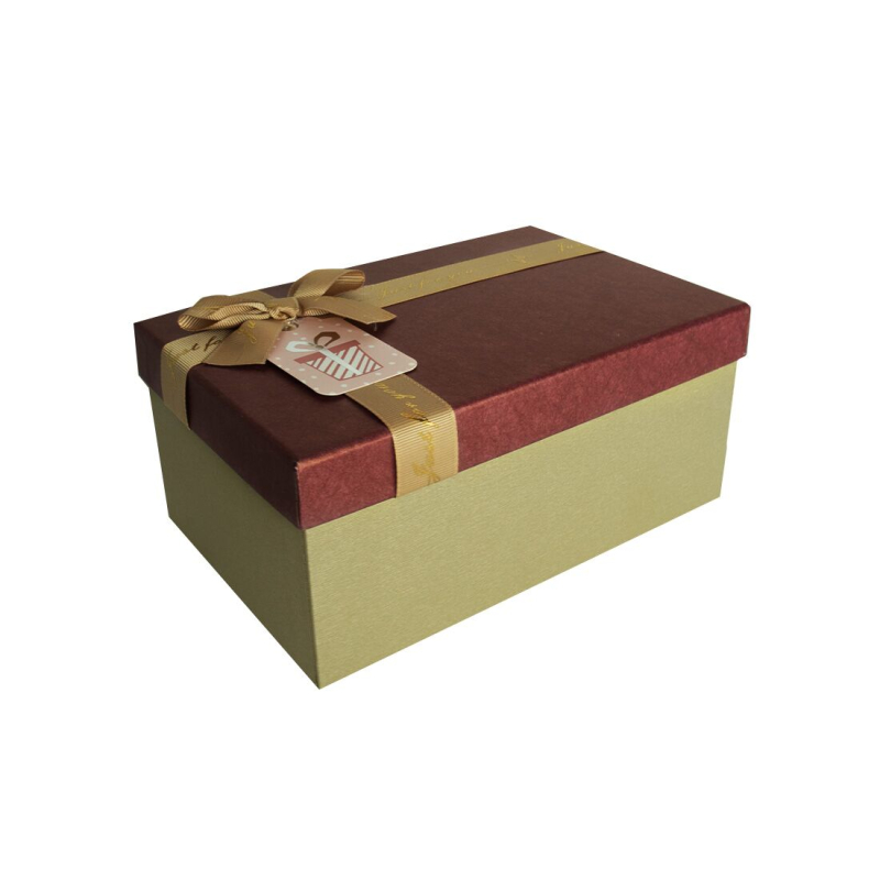 Подарункова коробка з бантом бордово-золота, S – 21,5×14,5×9,7 см
