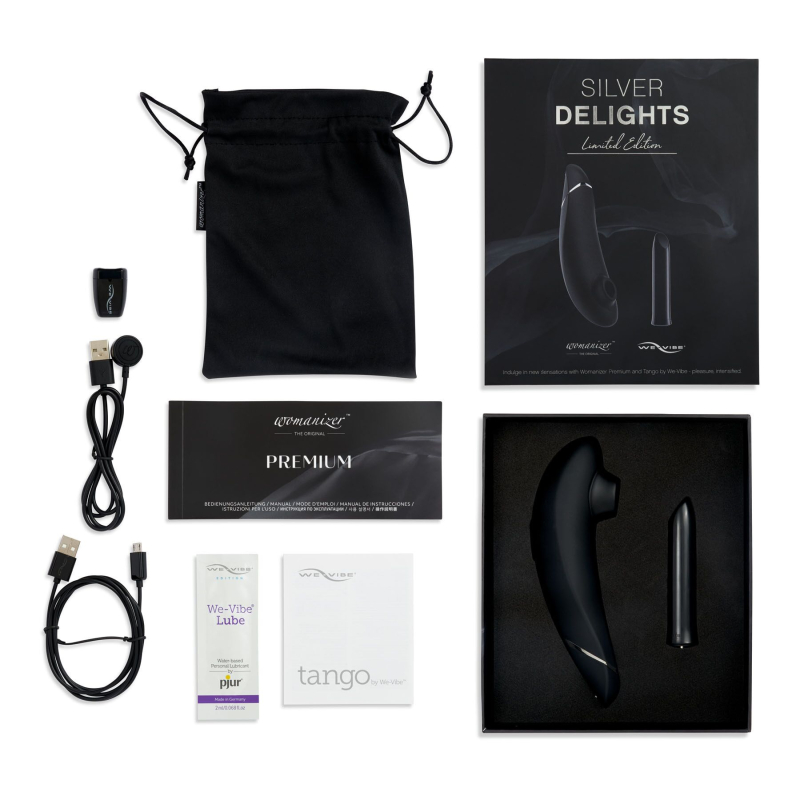 Подарунковий набір – Silver Delights Collection – вакуумний стимулятор Womanizer Premium + вібропуля We-Vibe Tango