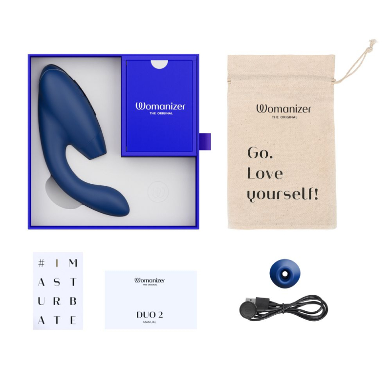 Womanizer Duo 2 Blueberry – Подвійний вакуумний стимулятор з вібрацією (14 режимів вакууму + 10 вібрації)
