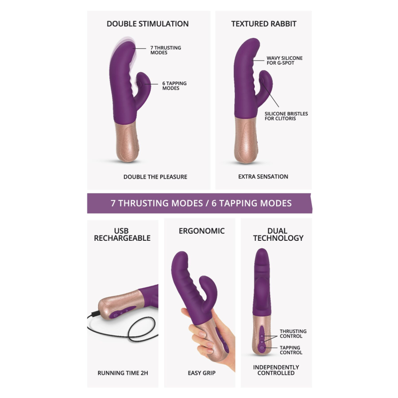 Двойной вибратор-пульсатор кролик – Love To Love Sassy Bunny Purple Rain – 7 пульсаций ствола + 6 отростка