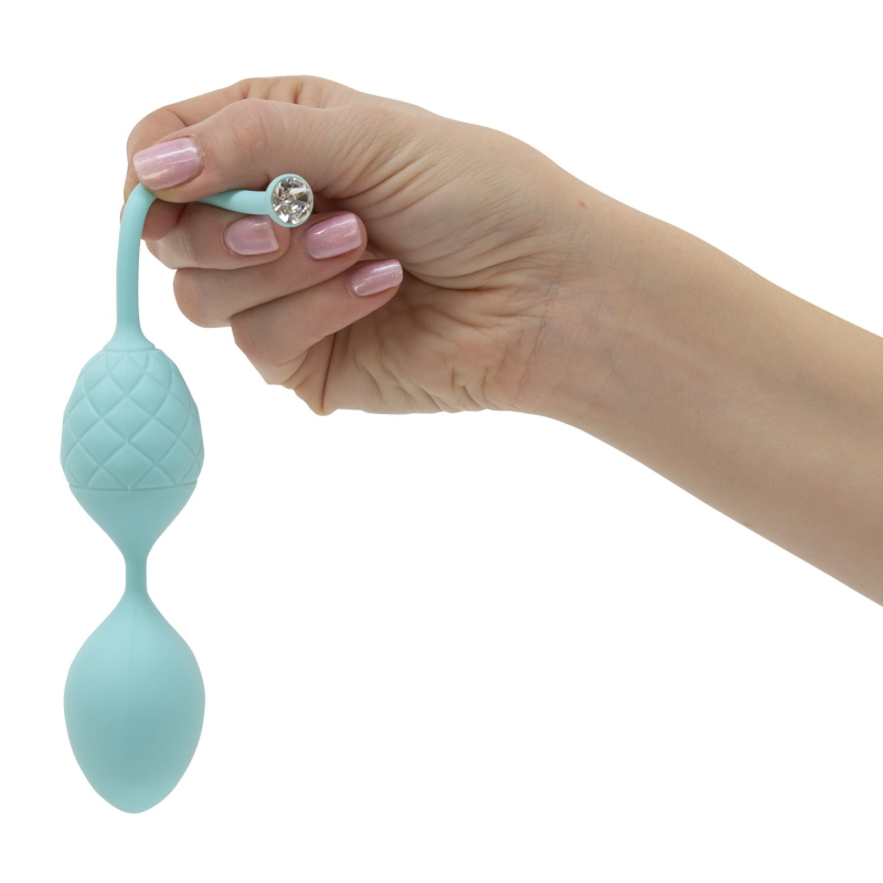 Роскошные вагинальные шарики PILLOW TALK - Frisky Teal с кристаллом, диаметр 3,2 см, вес 49-75 гр