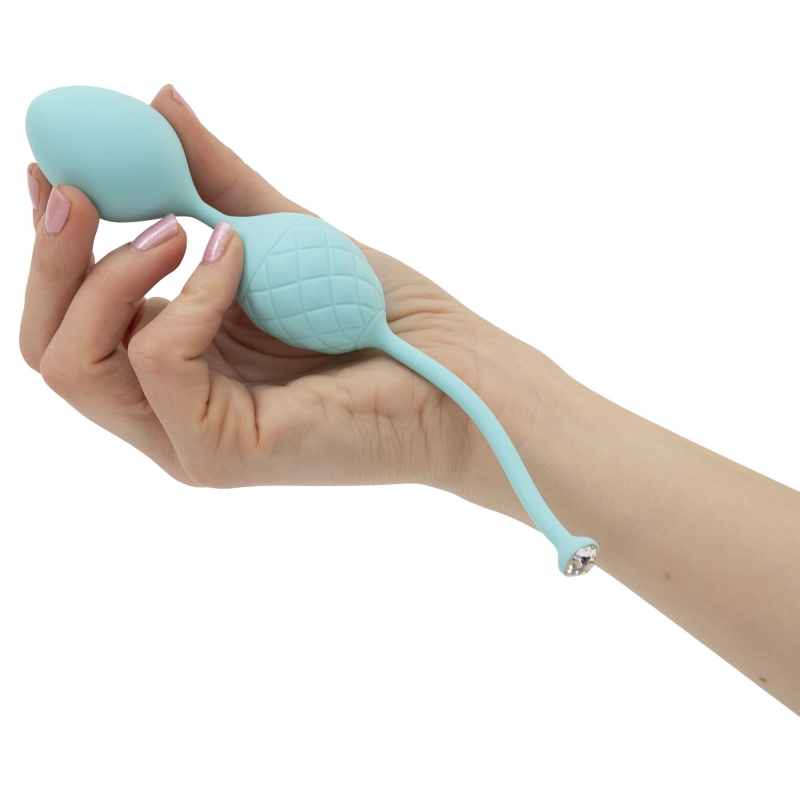 Роскошные вагинальные шарики PILLOW TALK - Frisky Teal с кристаллом, диаметр 3,2 см, вес 49-75 гр