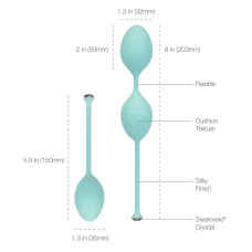 Роскошные вагинальные шарики PILLOW TALK - Frisky Teal с кристаллом, диаметр 3,2 см, вес 49-75 гр