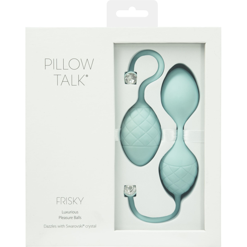 Роскошные вагинальные шарики PILLOW TALK - Frisky Teal с кристаллом, диаметр 3,2 см, вес 49-75 гр