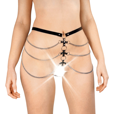 Сексуальные кожаные трусики, украшенные цепями Art of sex – Cross, цвет Черный, размер XS–M