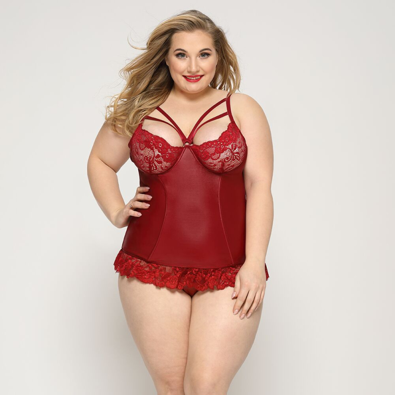 Сексуальний корсет зі стрепами JSY "Гаряча Тейлор" Plus Size, Червоний, мереживо, стрінги