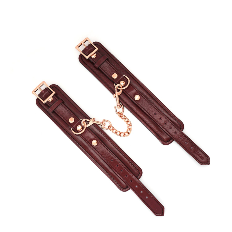 Кожаные наручники Liebe Seele Wine Red Wrist Cuffs, съемная цепочка-крепление