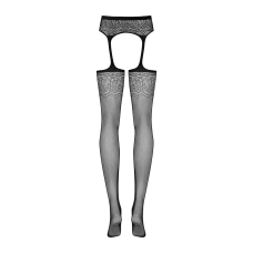 Сітчасті панчохи–стокінги з квітковим малюнком Obsessive Garter stockings S207 S/M/L, чорні, імітаці