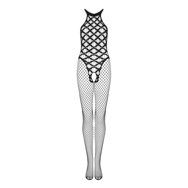 Сітчастий бодістокінг з імітацією боді Obsessive Bodystocking G332 S/M/L, чорний колір, з доступом