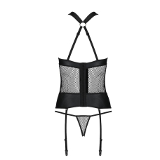 Сетчатый комплект корсет с халтером, съемные подвязки и трусики Passion AMANDA CORSET L/XL, черный цвет