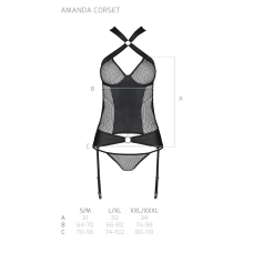 Сетчатый комплект корсет с халтером, съемные подвязки и трусики Passion AMANDA CORSET L/XL, черный цвет